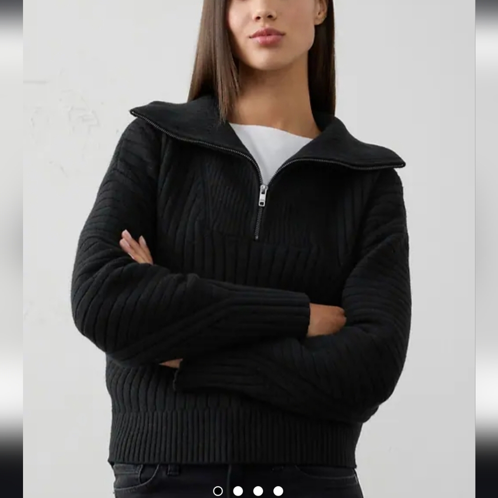Ribbed Quarter Zip Sweater in Black